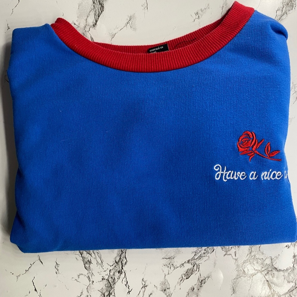 Forever 21 copped blue and red graphic long sleeve